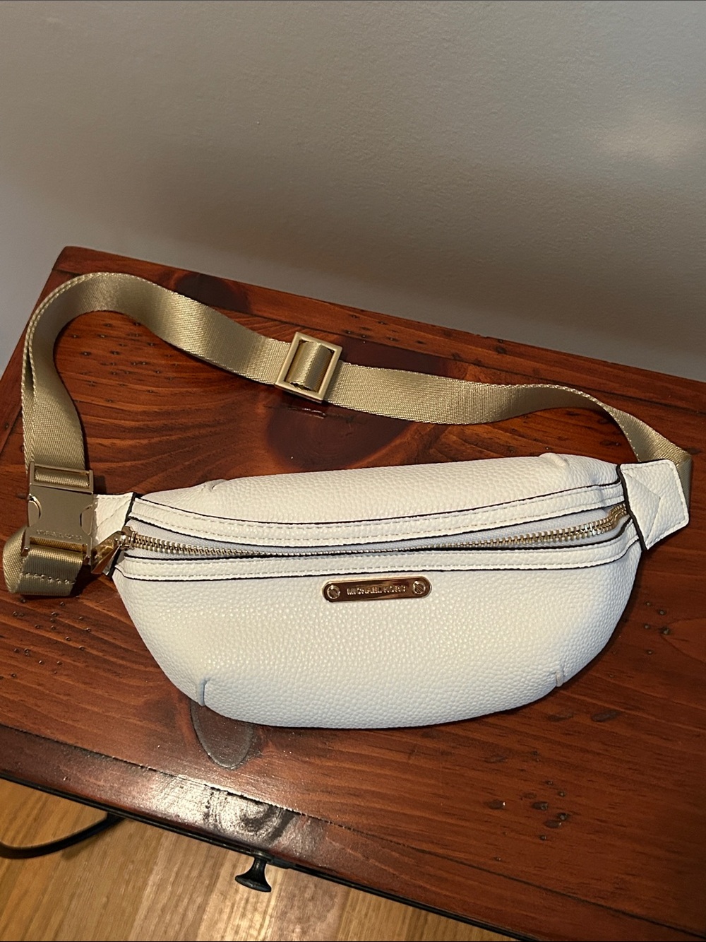 Michael Kors White Pebbled Leather Belt Bag with Gold Strap- NWOT